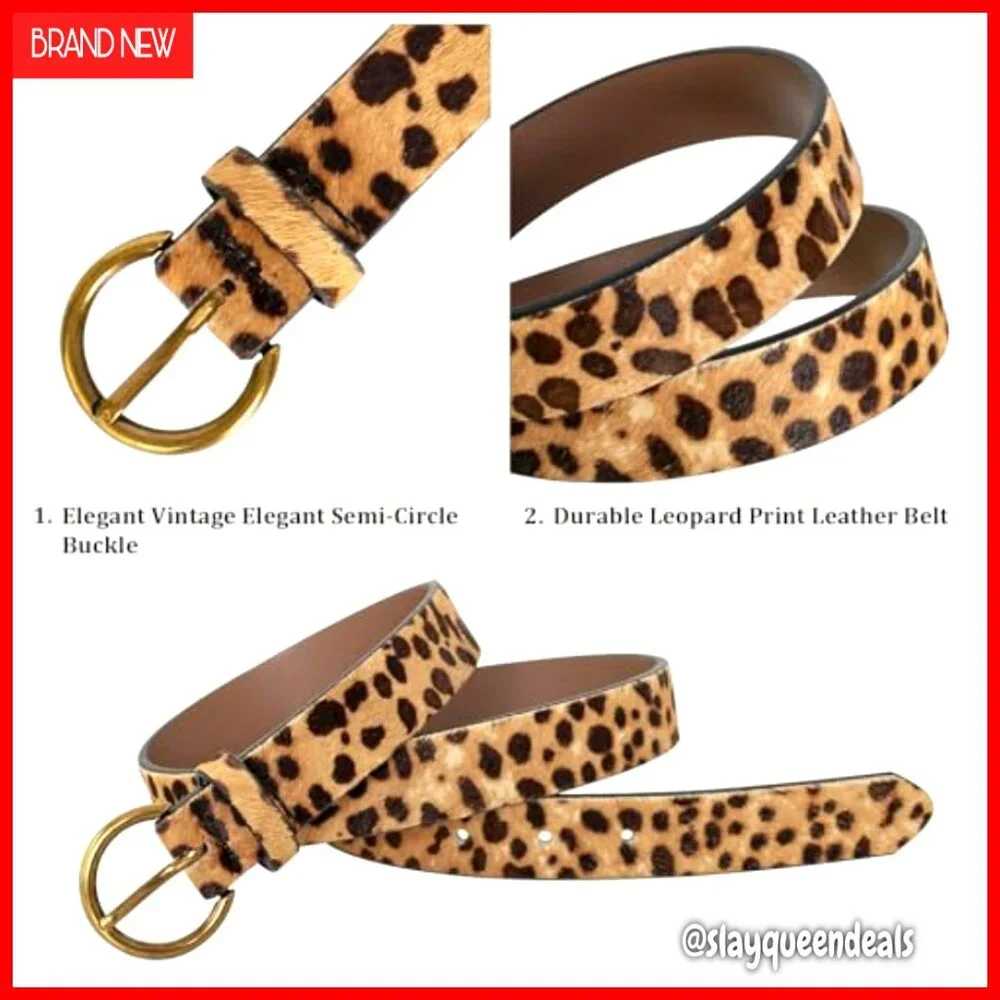 Adjustable Leopard Print Belt with Copper Buckle, Faux Leather, 27-44